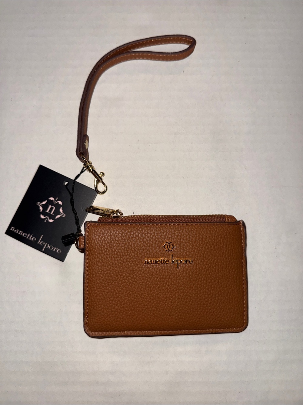 Nanette Lepore Tan Brown Leather Wristlet Card Holder